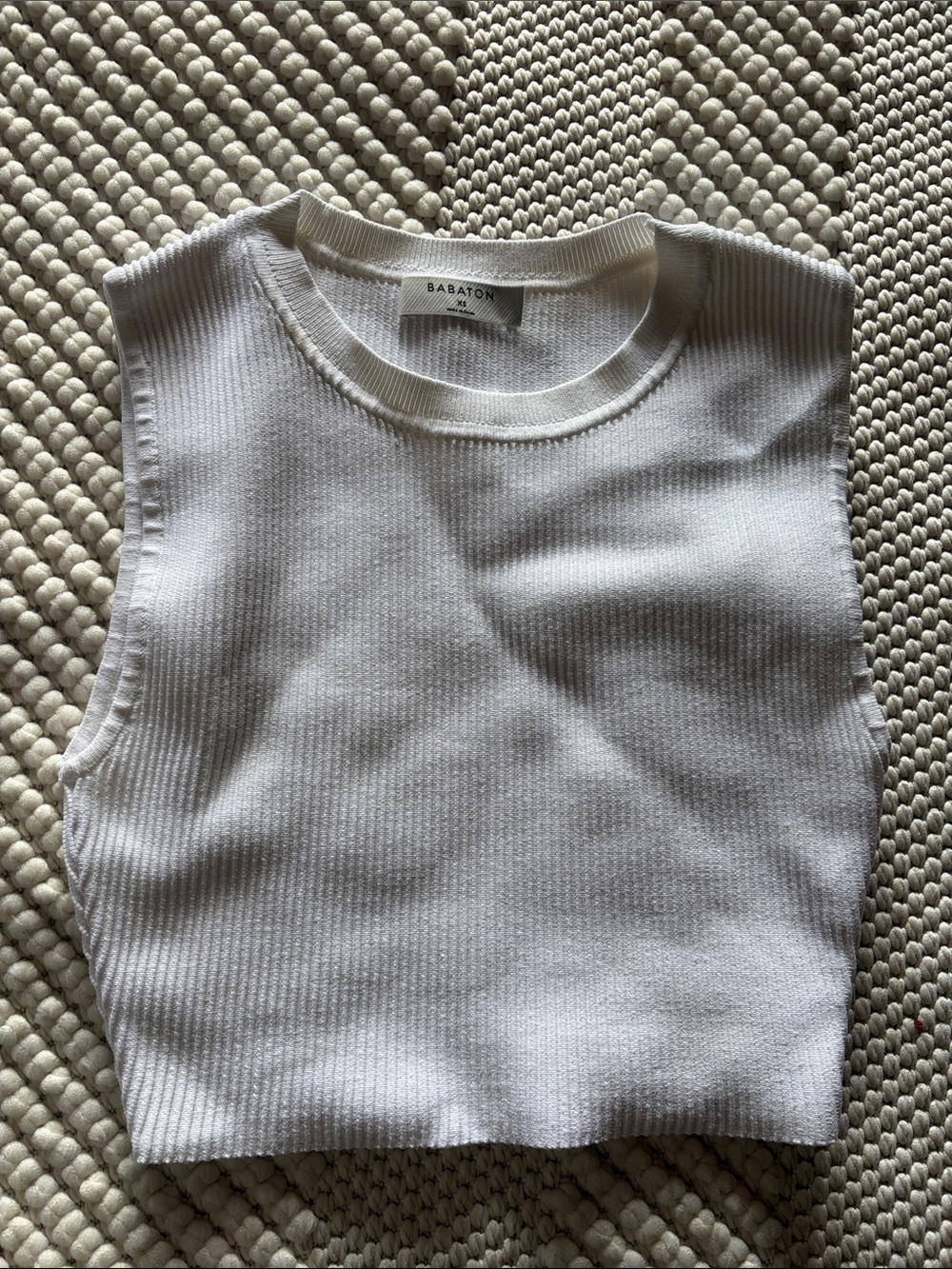 Babaton White Ribbed Crop Tank Top
